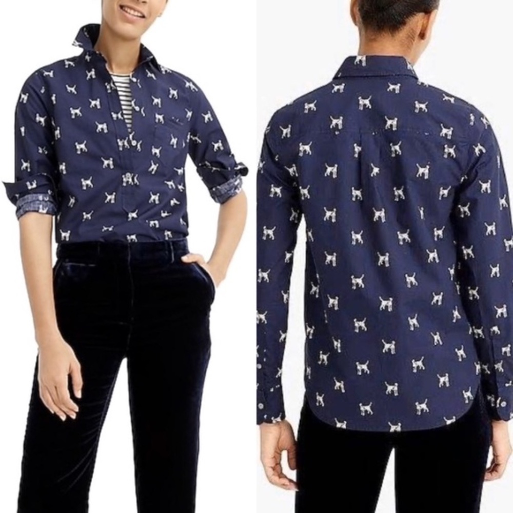 J Crew Dalmatian Print Navy Cotton Popover